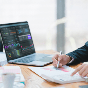 Marketing professional analyzing data 
